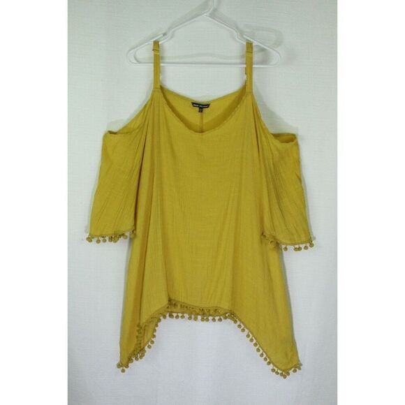 Unique Spectrum Tops - Unique Spectrum Top 3X Womens Pom-Pom Crinkle Gauze Plus Size